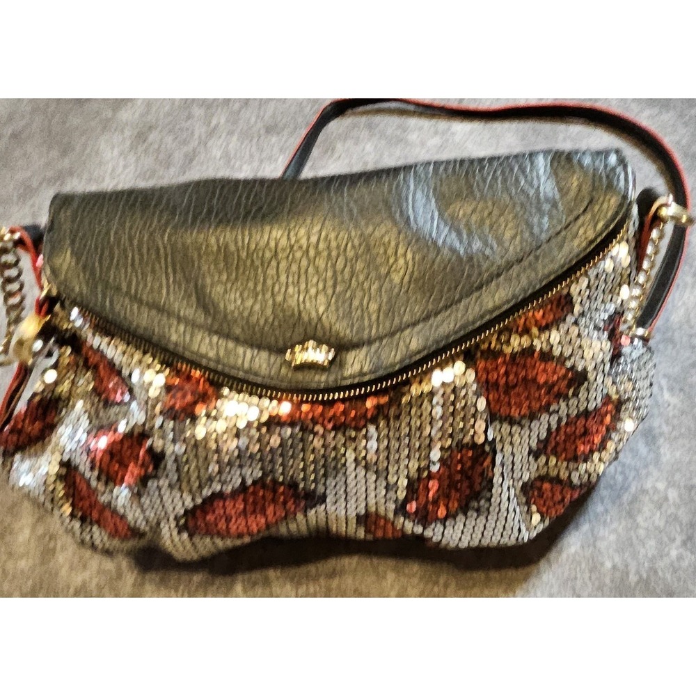 Juicy Couture Black/Red/Silver Sequin Lips Purse Party,Casual